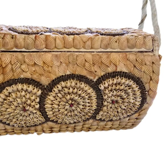 Vintage Handmade Wood & Seashell Purse OOAK Beach Retro Boho Handbag - Picture 9 of 14